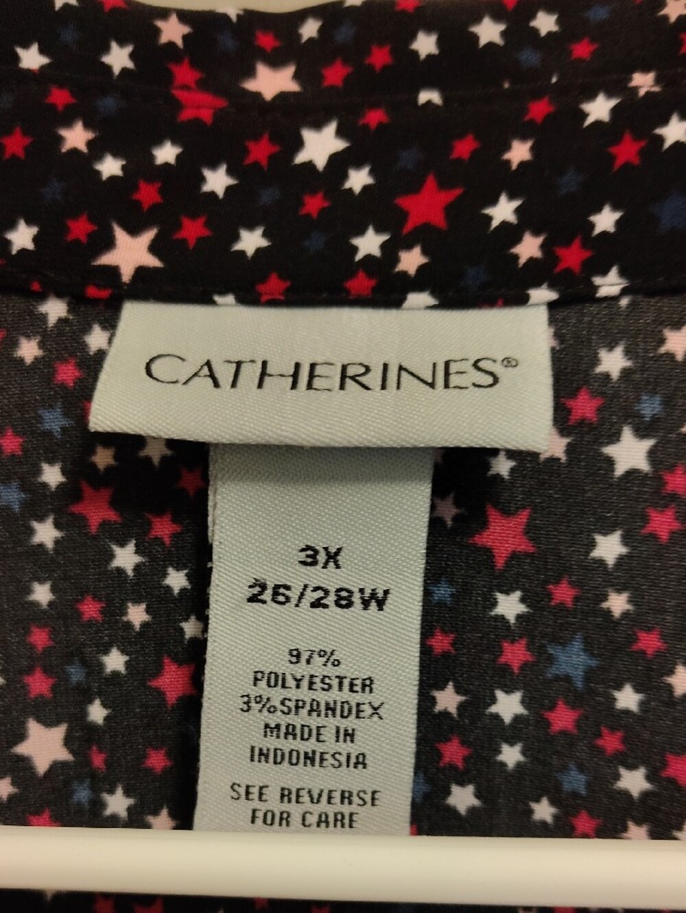 Catherines Black Star Print Button-Front Blouse - Picture 2 of 5